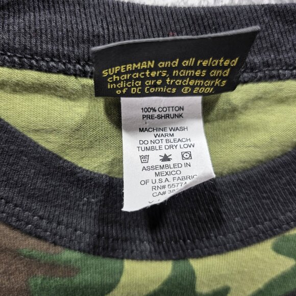 Vintage Superman Shirt Mens Large Camouflage Camo DC Comics Superhero 2001 Tee - Picture 5 of 8